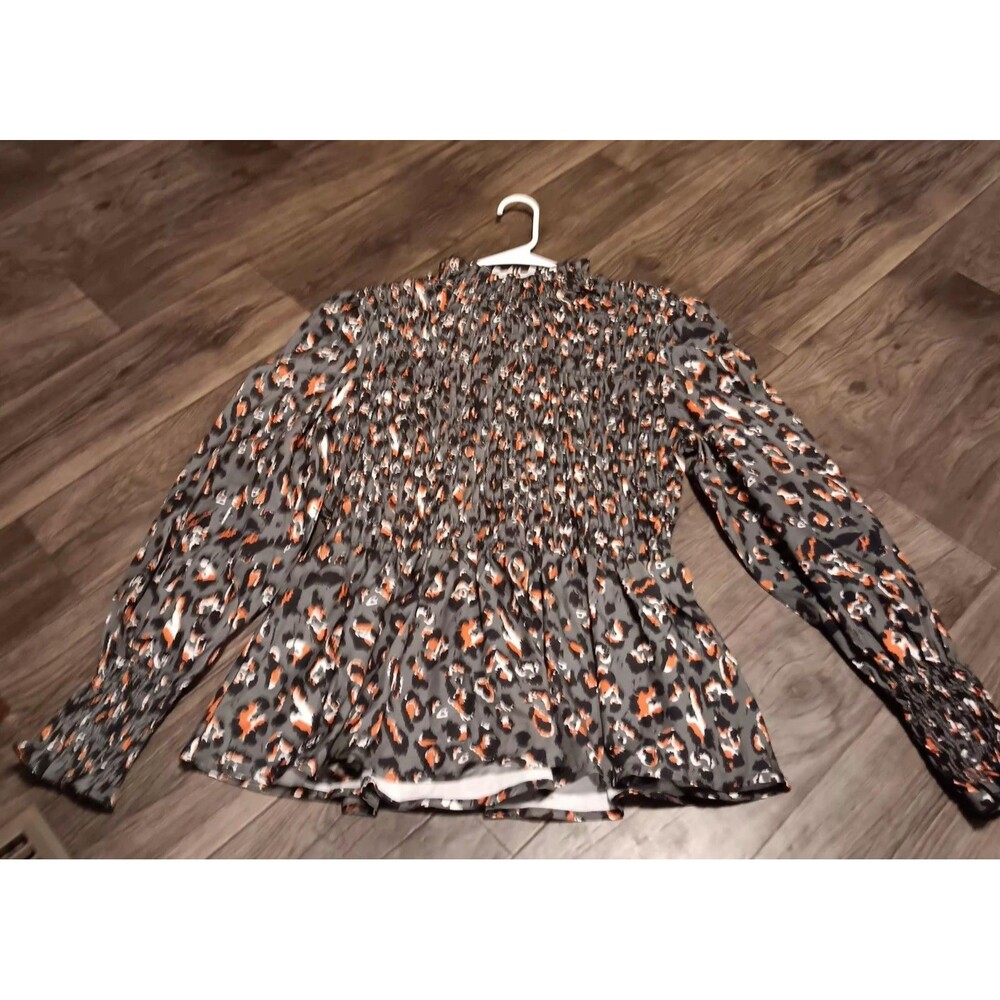 Blouse Gray Black Orange Ruching Top/ Wrist Women's Top Shirt Sz XL